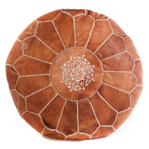 Tan Brown Moroccan Leather Ottoman Pouffe