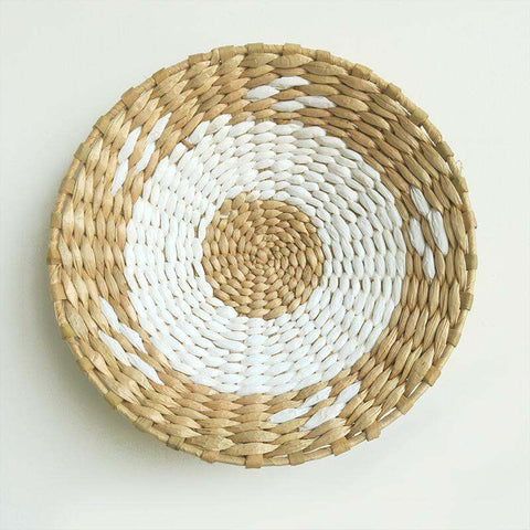 Moroccan Rattan Wall Decoration with intricate weaving for home interiors.