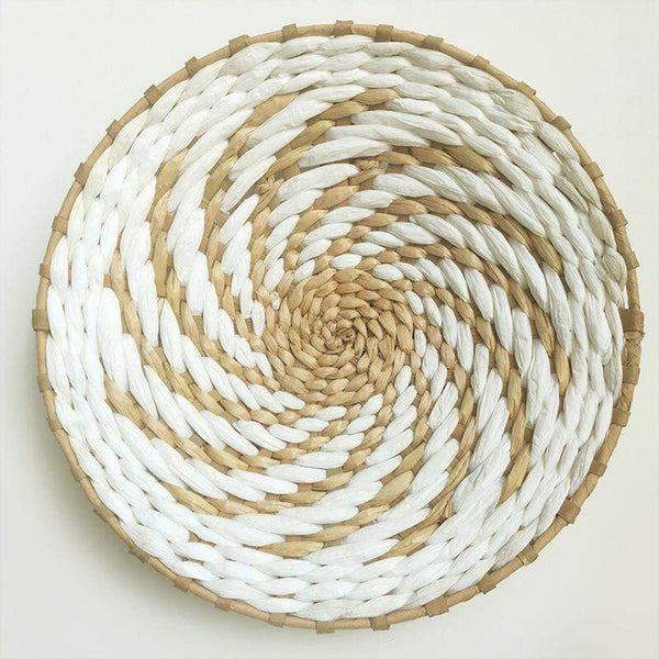 Moroccan Rattan Wall Decoration, intricate woven design, adds texture and warmth, 100% rattan, 10-14 inch size.
