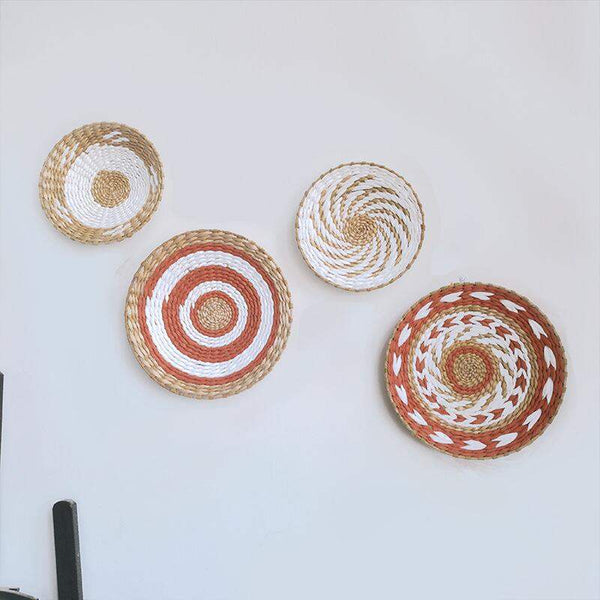 Moroccan Rattan Wall Decorations featuring woven designs for home interiors.