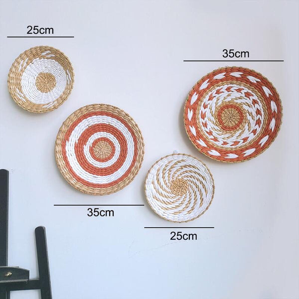 Moroccan Rattan Wall Decoration set with intricate woven patterns, sizes 25cm to 35cm.